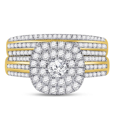 14k Yellow Gold Round Diamond Bridal Wedding Ring Set 1 Cttw