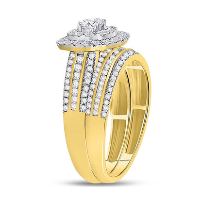14k Yellow Gold Round Diamond Bridal Wedding Ring Set 1 Cttw