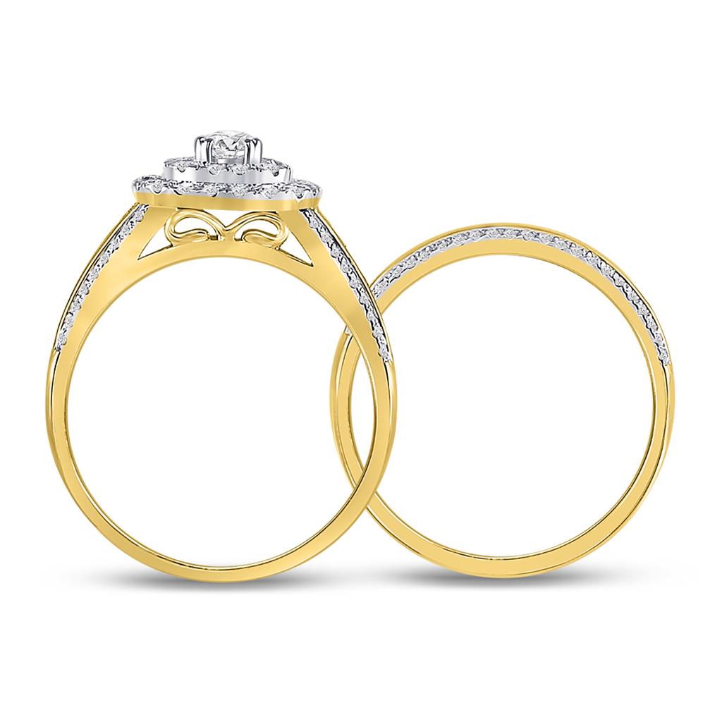 14k Yellow Gold Round Diamond Bridal Wedding Ring Set 1 Cttw