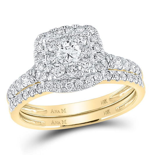 14k Yellow Gold Round Diamond Bridal Wedding Ring Set 1 Cttw