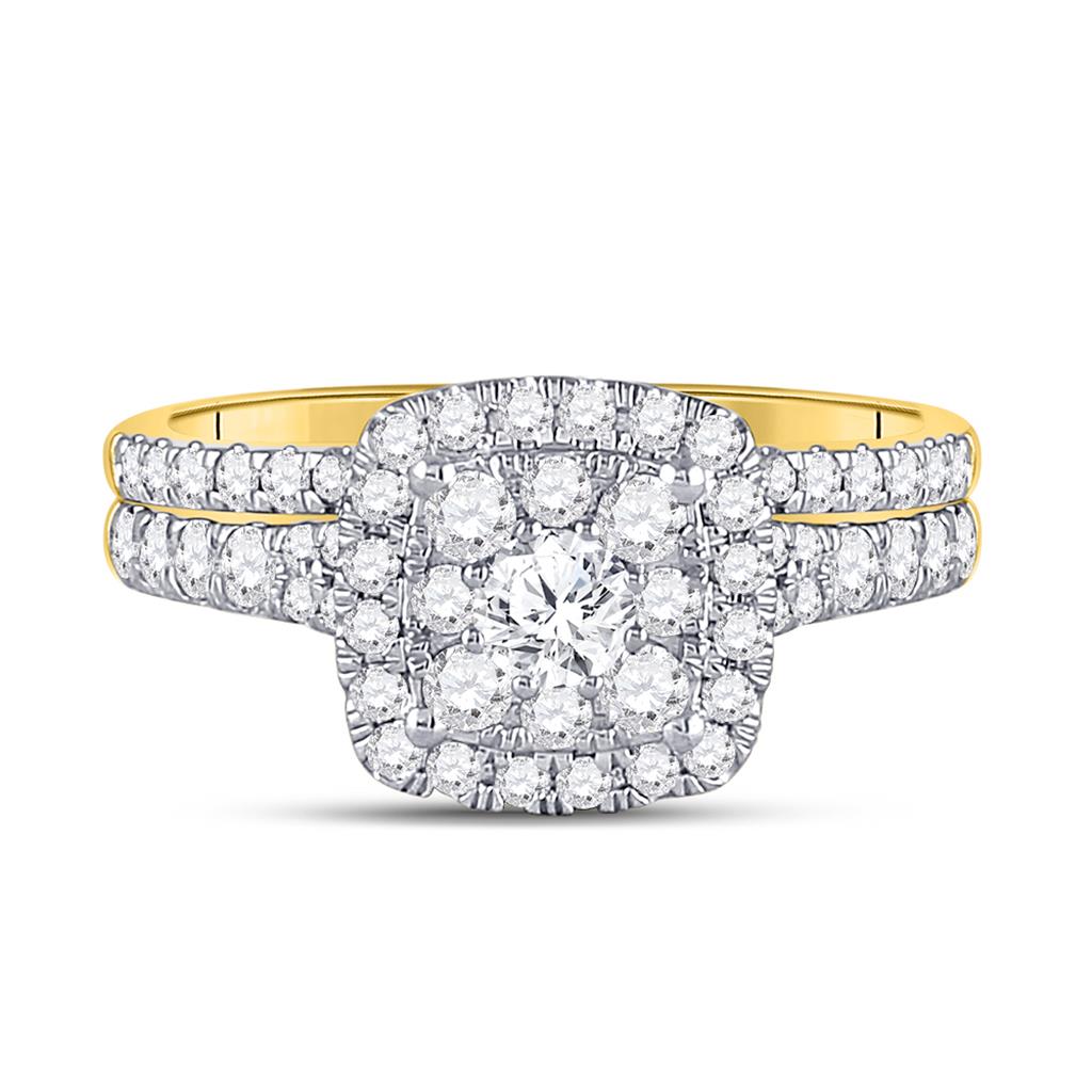 14k Yellow Gold Round Diamond Bridal Wedding Ring Set 1 Cttw