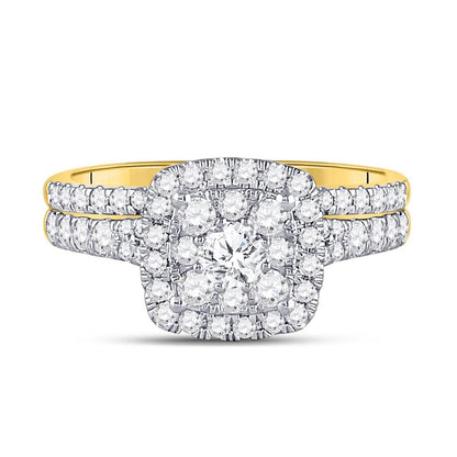14k Yellow Gold Round Diamond Bridal Wedding Ring Set 1 Cttw