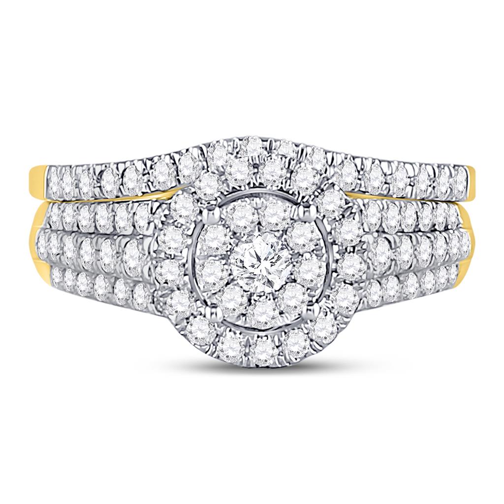 14k Yellow Gold Round Diamond Bridal Wedding Ring Set 1 Cttw