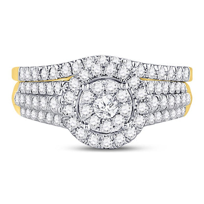 14k Yellow Gold Round Diamond Bridal Wedding Ring Set 1 Cttw