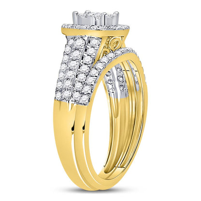 14k Yellow Gold Round Diamond Bridal Wedding Ring Set 1 Cttw