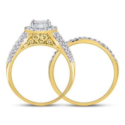 14k Yellow Gold Round Diamond Bridal Wedding Ring Set 1 Cttw