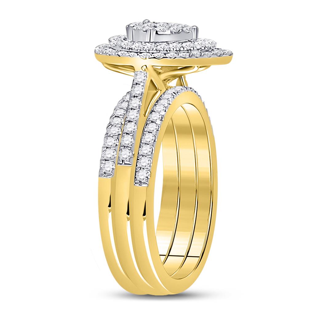 14k Yellow Gold Round Diamond Cluster Bridal Wedding Ring Set 3/4 Cttw
