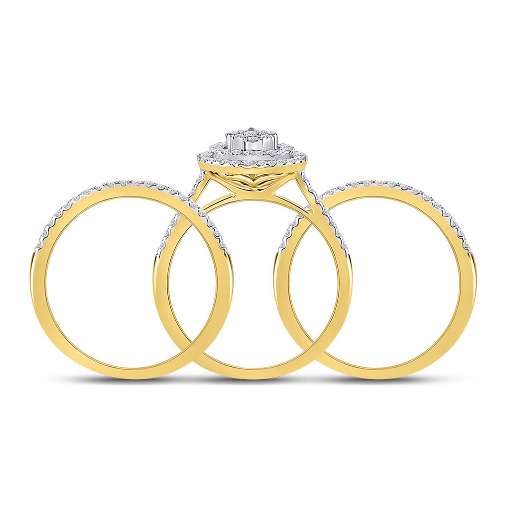 14k Yellow Gold Round Diamond Cluster Bridal Wedding Ring Set 3/4 Cttw