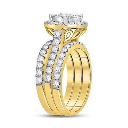 14k Yellow Gold Round Diamond Bridal Wedding Ring Set 2 Cttw (Certified)
