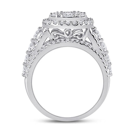 14k White Gold Round Diamond Cluster Bridal Engagement Ring 2 Cttw