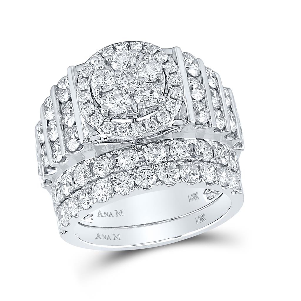 14k White Gold Round Diamond Bridal Wedding Ring Set 3-5/8 Cttw