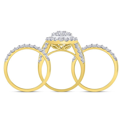 14k Yellow Gold Round Diamond Bridal Wedding Ring Set 3 Cttw