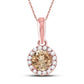 14k Rose Gold Round Brown Diamond Halo Solitaire Pendant 1/2 Cttw