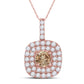 14k Rose Gold Round Brown Diamond Halo Solitaire Pendant 1 Cttw