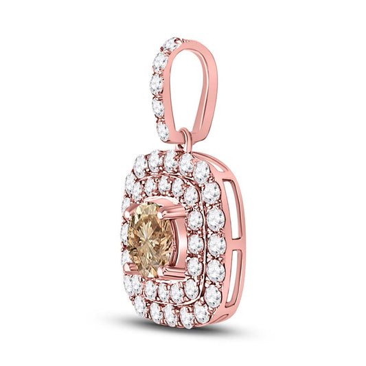 14k Rose Gold Round Brown Diamond Halo Solitaire Pendant 1 Cttw