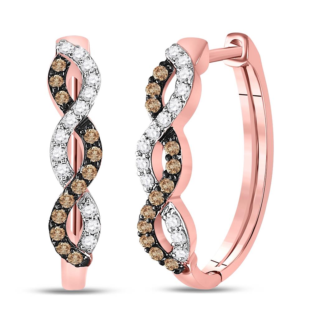 10k Rose Gold Round Brown Diamond Hoop Earrings 1/3 Cttw