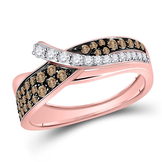 14k Rose Gold Round Brown Diamond Band Ring 1/2 Cttw