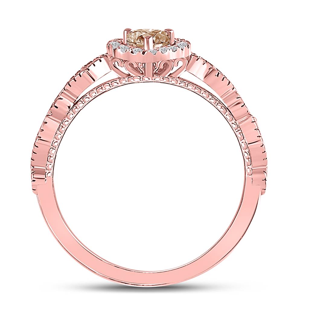 10k Rose Gold Heart Morganite Solitaire Diamond Ring 1/2 Cttw
