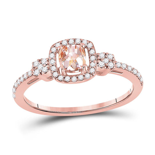 10k Rose Gold Cushion Morganite Diamond Halo Ring 5/8 Cttw
