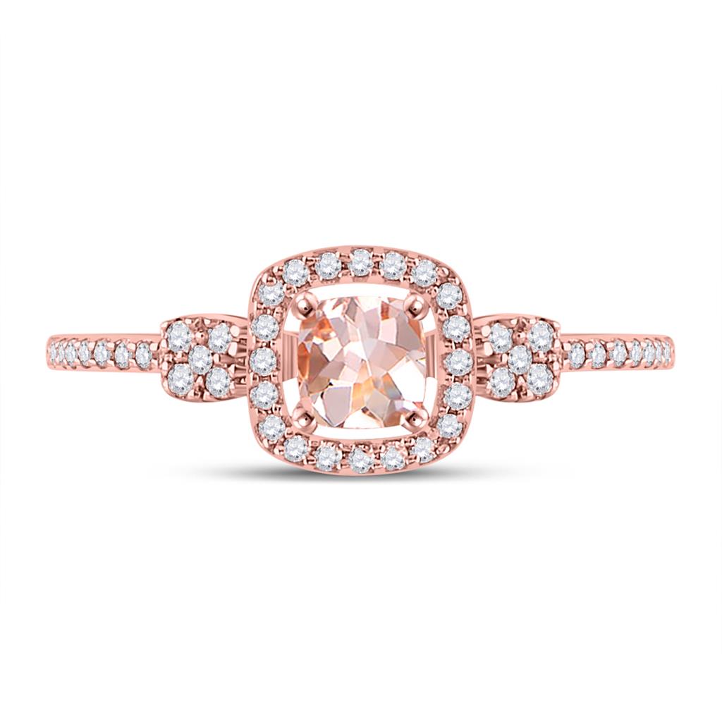 10k Rose Gold Cushion Morganite Diamond Halo Ring 5/8 Cttw