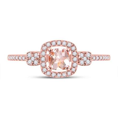 10k Rose Gold Cushion Morganite Diamond Halo Ring 5/8 Cttw