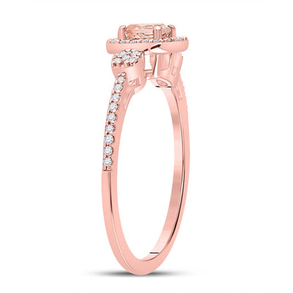 10k Rose Gold Cushion Morganite Diamond Halo Ring 5/8 Cttw