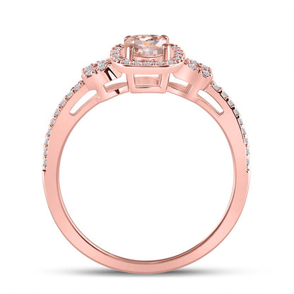 10k Rose Gold Cushion Morganite Diamond Halo Ring 5/8 Cttw