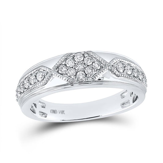 14k White Gold Round Diamond Milgrain Wedding Band Ring 1/2 Cttw