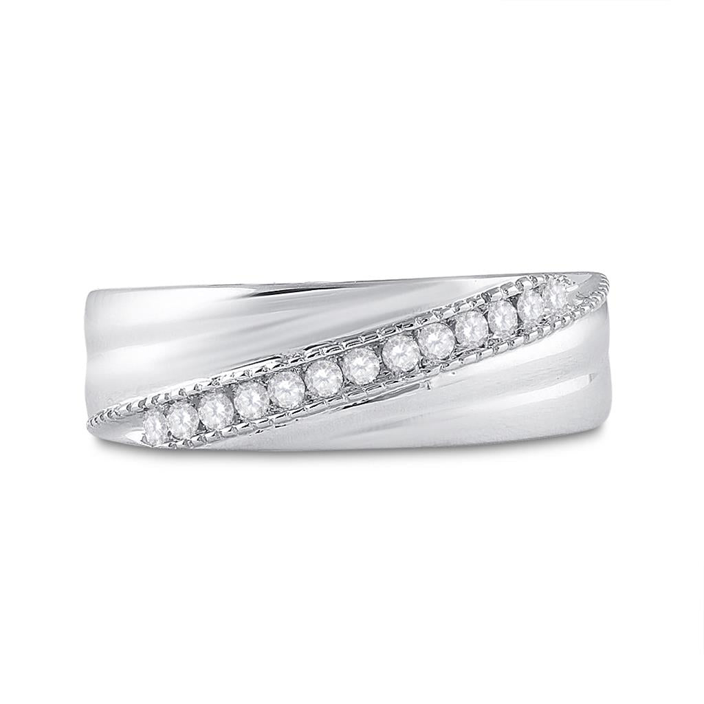 Sterling Silver Round Diamond Wedding Diagonal Row Band Ring 1/5 Cttw