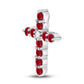 14k White Gold Round Created Ruby Cross Pendant 7/8 Cttw