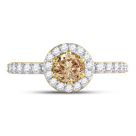 14k Yellow Gold Round Brown Diamond Solitaire Bridal Engagement Ring 1 Cttw
