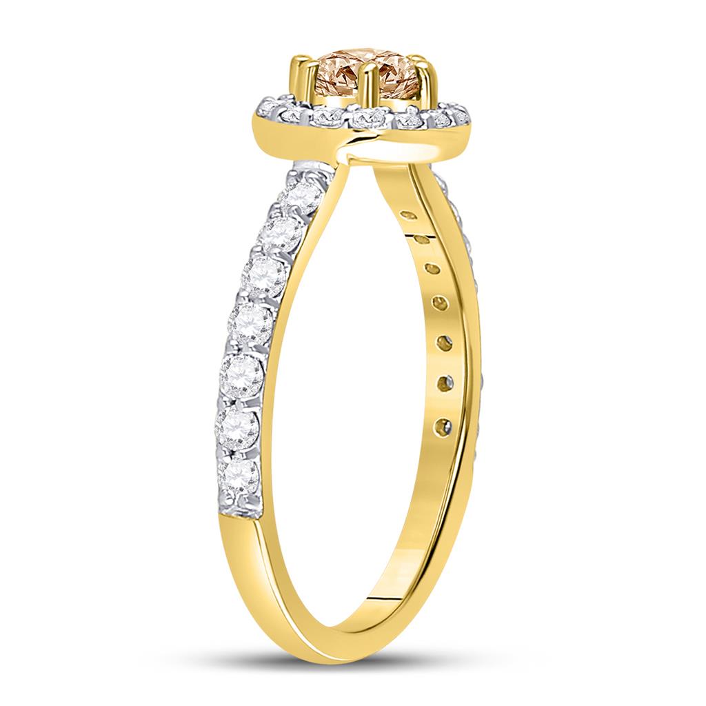 14k Yellow Gold Round Brown Diamond Solitaire Bridal Engagement Ring 1 Cttw