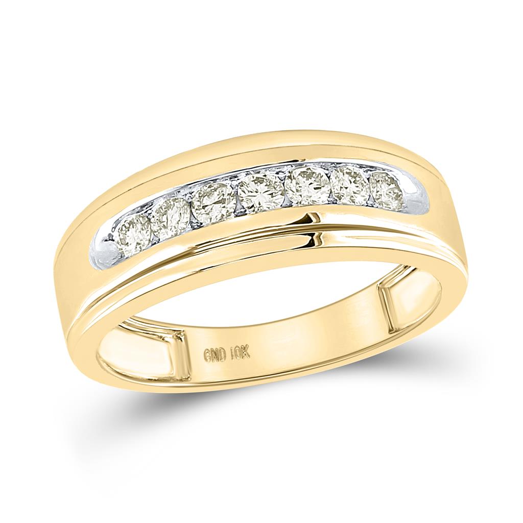 14k Yellow Gold Round Diamond Wedding Single Row Band Ring 1/2 Cttw