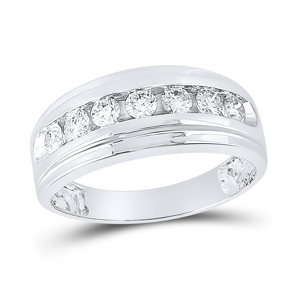 14k White Gold Round Diamond Wedding Channel-Set Band Ring 7/8 Cttw