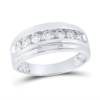 14k White Gold Round Diamond Wedding Channel-Set Band Ring 7/8 Cttw