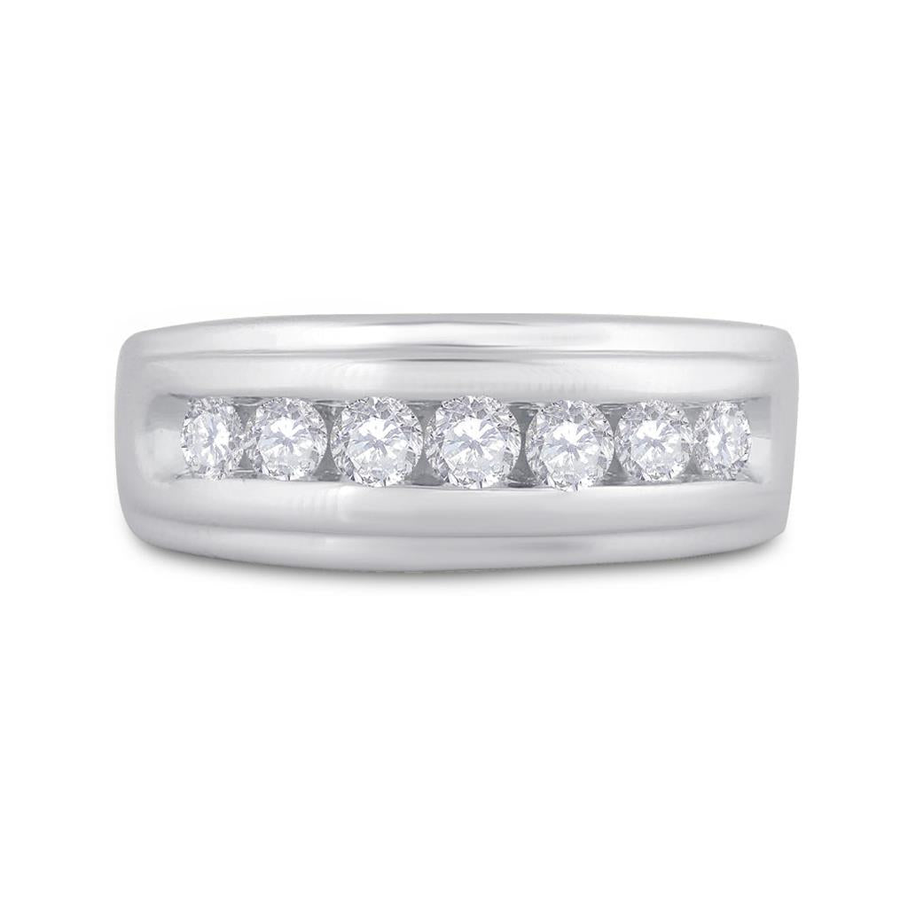 14k White Gold Round Diamond Wedding Channel-Set Band Ring 7/8 Cttw