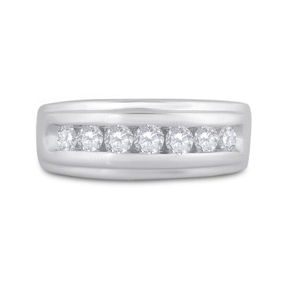14k White Gold Round Diamond Wedding Channel-Set Band Ring 7/8 Cttw