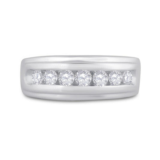 14k White Gold Round Diamond Wedding Channel-Set Band Ring 7/8 Cttw