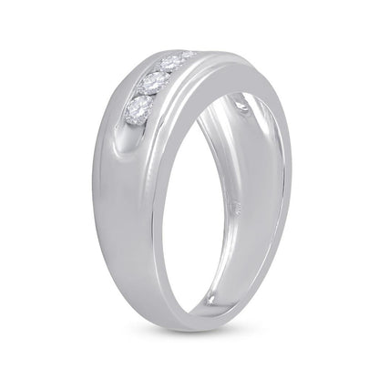 14k White Gold Round Diamond Wedding Channel-Set Band Ring 7/8 Cttw