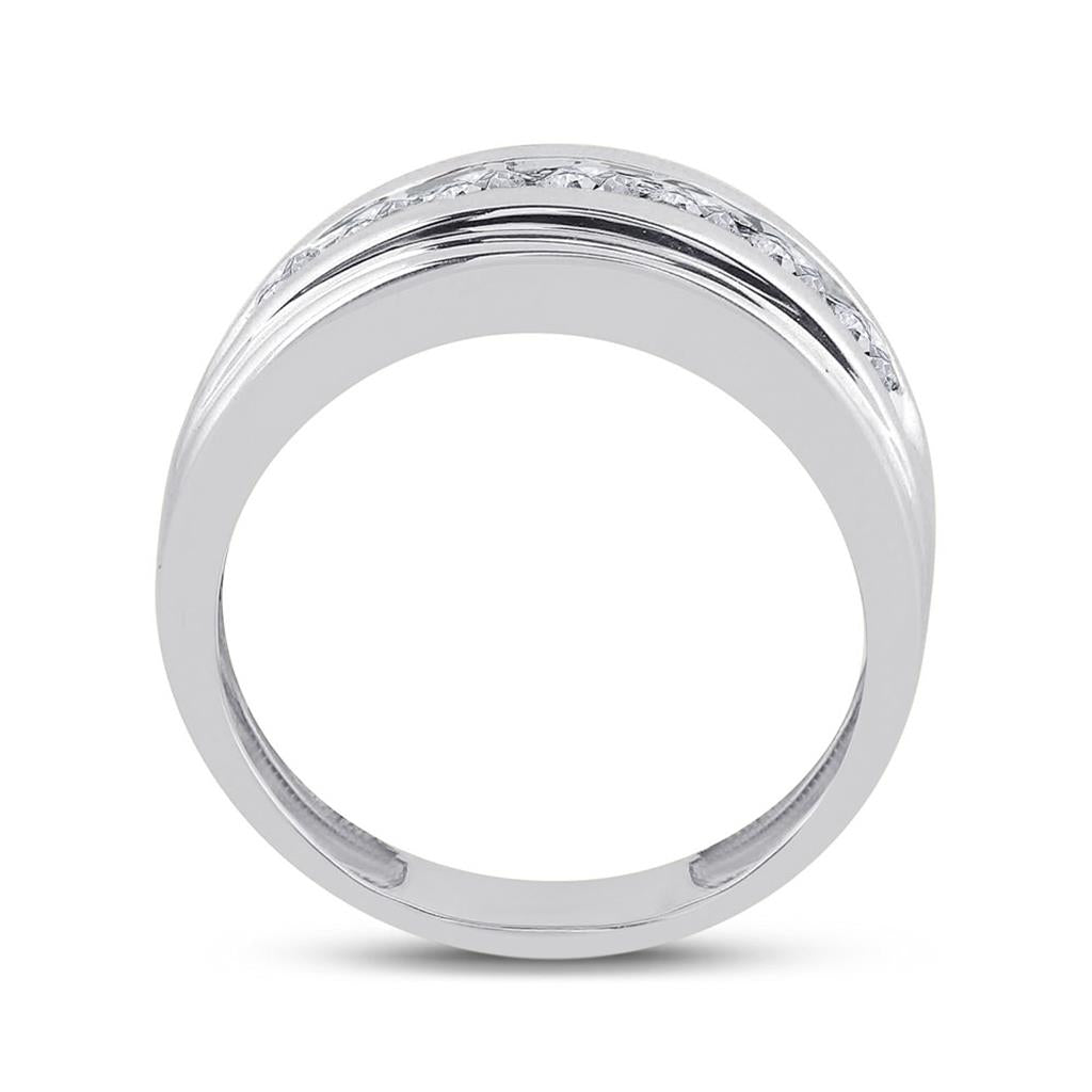 14k White Gold Round Diamond Wedding Channel-Set Band Ring 7/8 Cttw