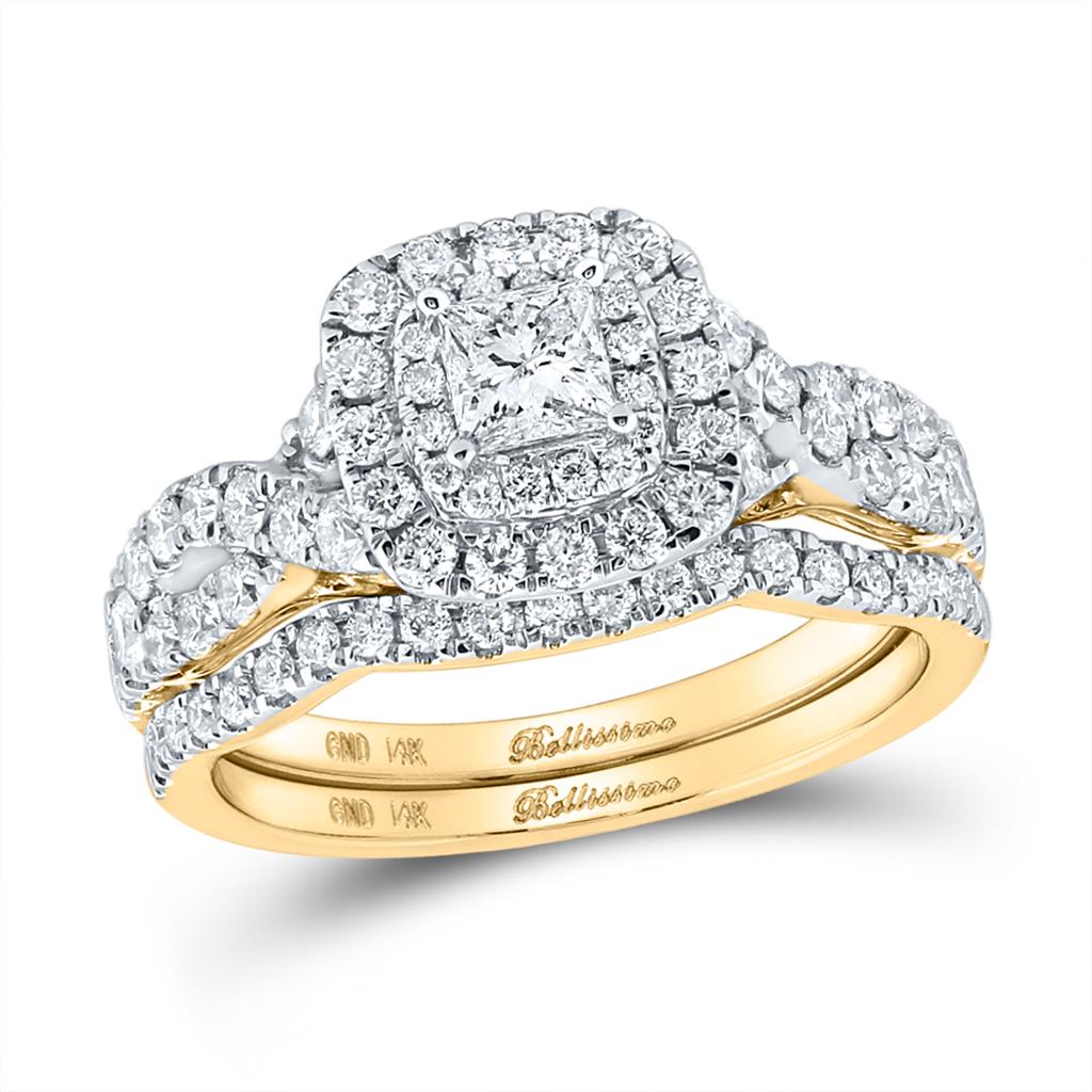 14k Yellow Gold Princess Diamond Bridal Wedding Ring Set 1-1/4 Cttw (Certified)