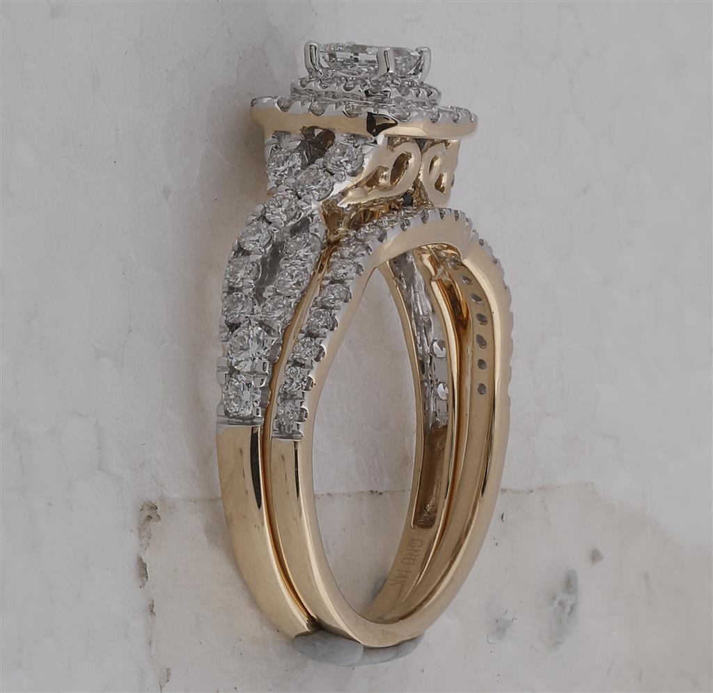 14k Yellow Gold Princess Diamond Bridal Wedding Ring Set 1-1/4 Cttw (Certified)