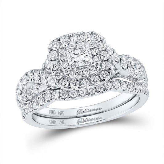 14k White Gold Princess Diamond Bridal Wedding Ring Set 1-1/4 Cttw (Certified)