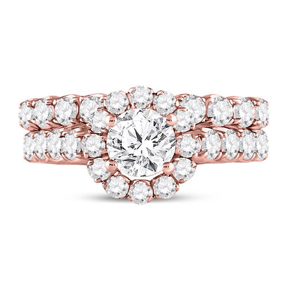 14k Rose Gold Round Diamond Bridal Wedding Ring Set 2 Cttw (Certified)