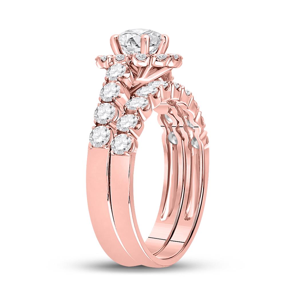 14k Rose Gold Round Diamond Bridal Wedding Ring Set 2 Cttw (Certified)
