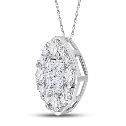 14k White Gold Princess Diamond Offset Square Cluster Pendant 1 Cttw