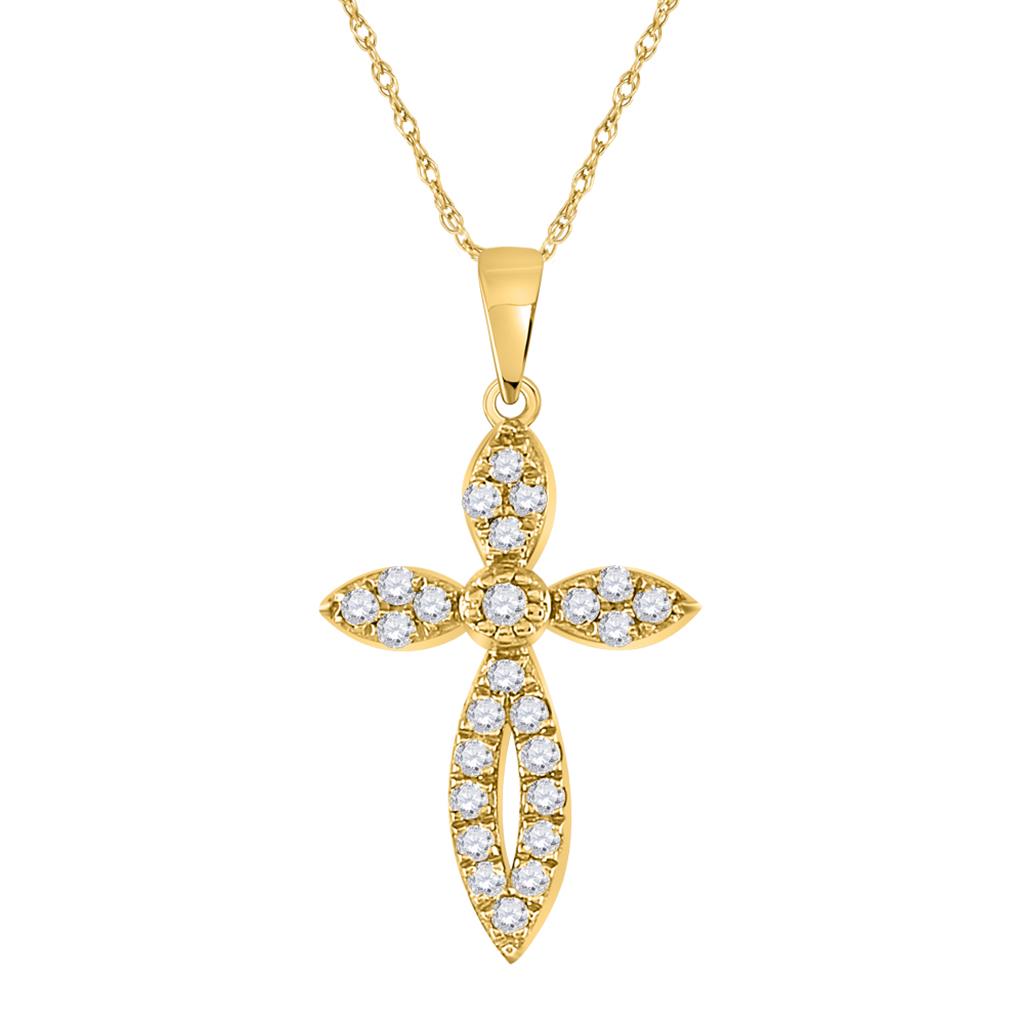 10k Yellow Gold Round Diamond Cross Pendant 1/6 Cttw