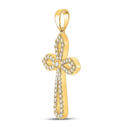 10k Yellow Gold Round Diamond Gothic Cross Pendant 1/3 Cttw