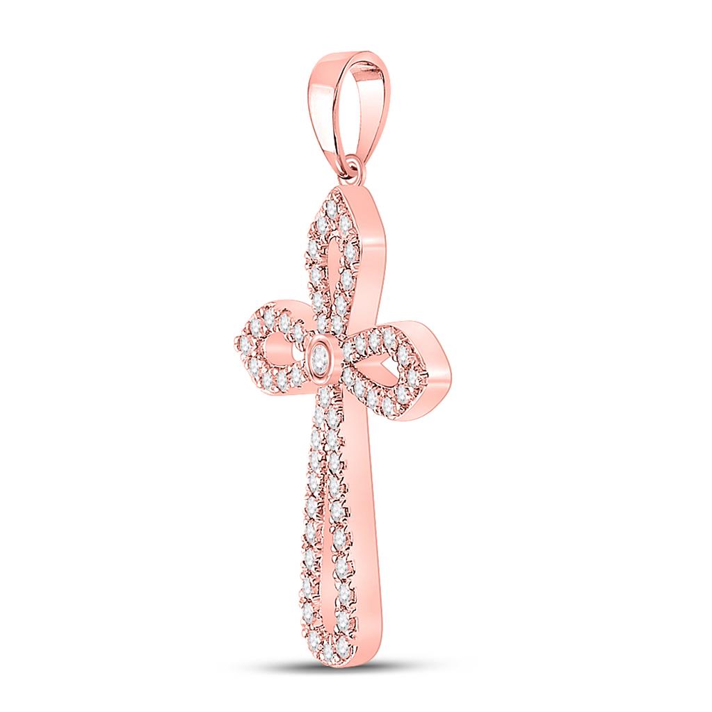 10k Rose Gold Round Diamond Gothic Cross Pendant 1/3 Cttw