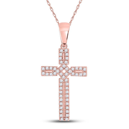 10k Rose Gold Round Diamond Roman Cross Pendant 1/3 Cttw